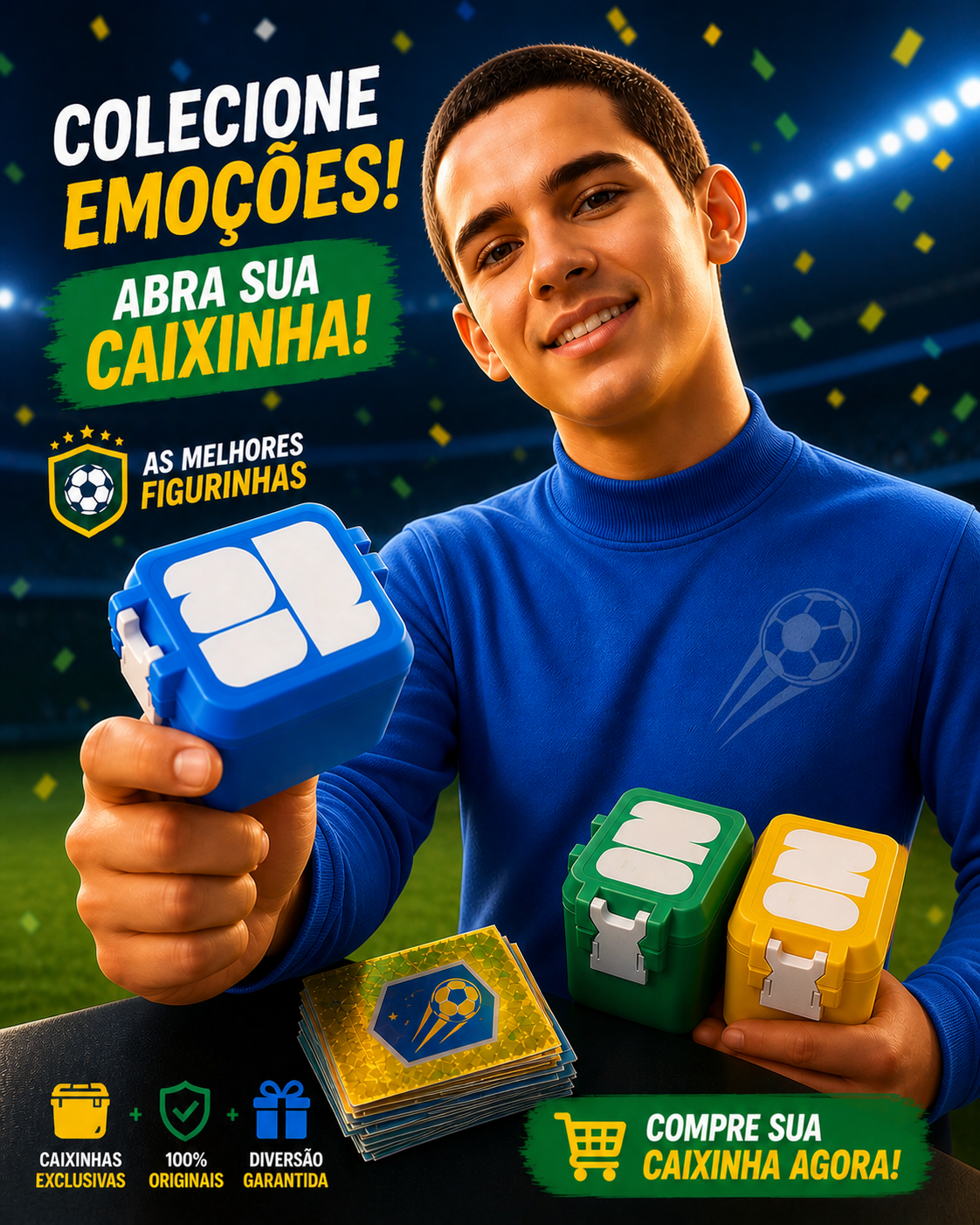 Caixinhas Henrique 3D azul, verde e amarela